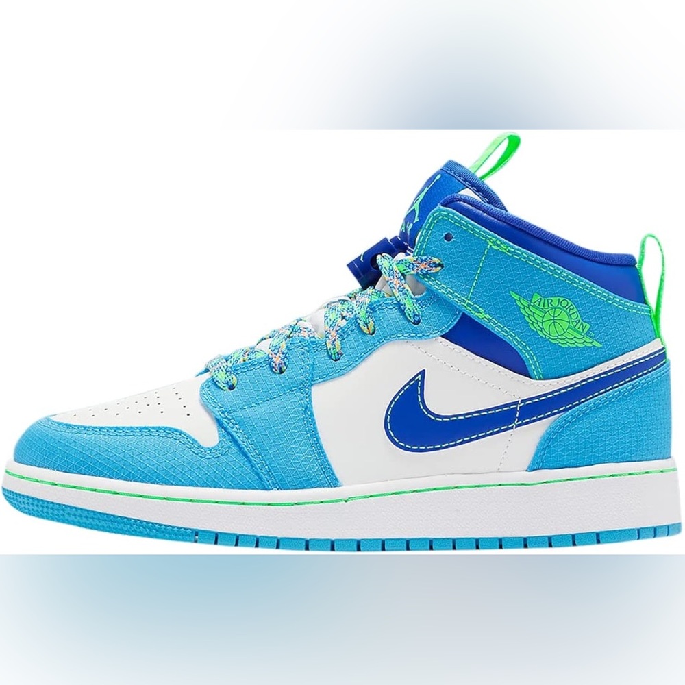 Nike Air Jordan 1 Mid SE Sprite Dark Powder Blue Green Strike Racer Blue Sz 4.5Y